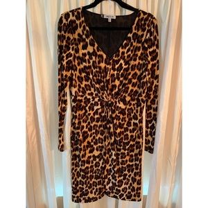 Jennifer Lopez Leopard Print Long Sleeve Dress